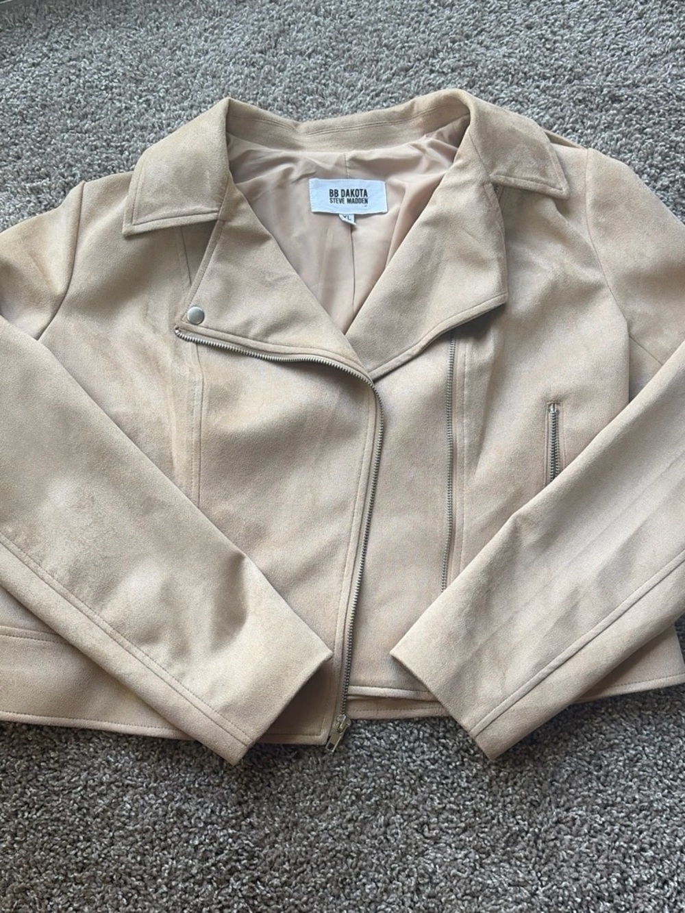 BB Dakota Steve Madden Beige Faux Suede Moto Jacket